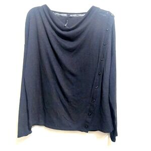 Kay Celine Womens Size M Cowl Neck Pullover Top Stretch Black Accent Buttons USA